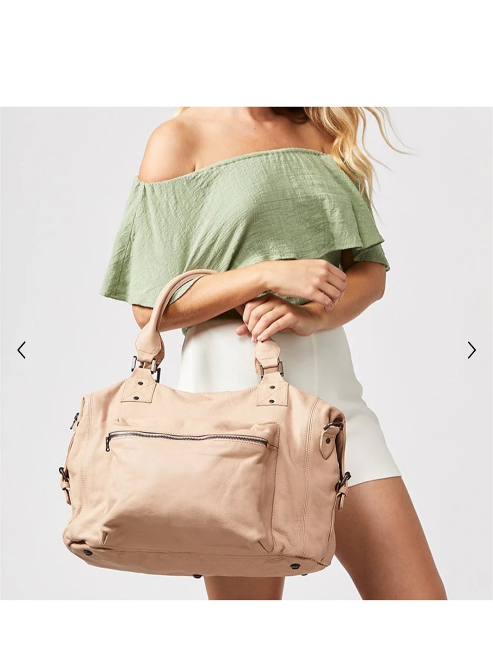 Wanderers Travel Co. "Ravello" Pebble Leather Weekender Travel Bag in Blush Pink - Picture 8 of 9